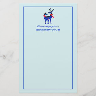 Blue Nordic Christmas Reindeer Pair Stationery