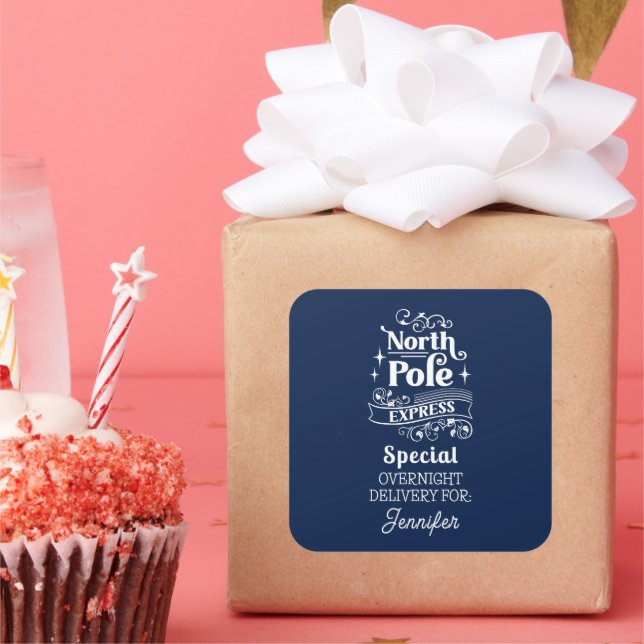 Blue North Pole Special OVERNIGHT DELIVERY FOR Square Sticker (Party)
