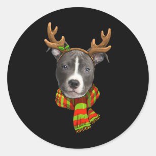 Blue Nose Pitbull Christmas Reindeer Pet Dog Lover Classic Round Sticker