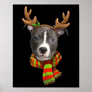 Blue Nose Pitbull Christmas Reindeer Pet Dog Lover Poster