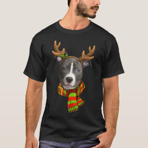 Blue Nose Pitbull Christmas Reindeer Pet Dog Lover T-Shirt