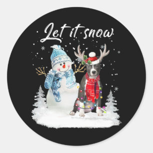 Blue Nose Pitbull Santa Dog Christmas Snowman Xmas Classic Round Sticker