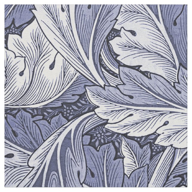Blue Nouveau Acanthus Leaf Pattern Fabric (Close Up)