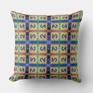 Blue Number 2 over Square Gold Puzzle Design Throw Pillow