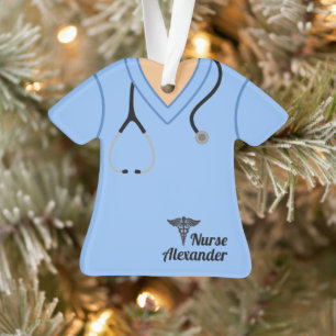 Blue Nurse Scrubs Personalized Ornament