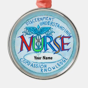 Blue nurses motto metal ornament