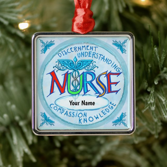 Blue nurses motto metal ornament (Tree)