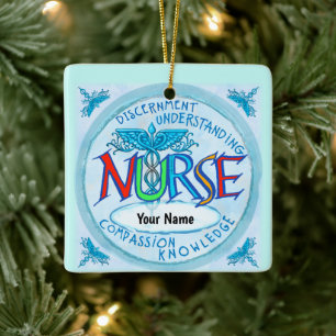 Blue Nurses Motto Nurse Ceramic Ornament