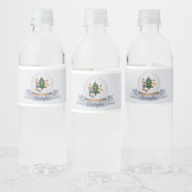 Blue Nutcracker Christmas Birthday Party Water Bottle Label (Bottles)