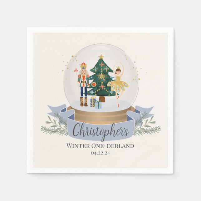 blue nutcracker christmas first birthday party napkin (Front)