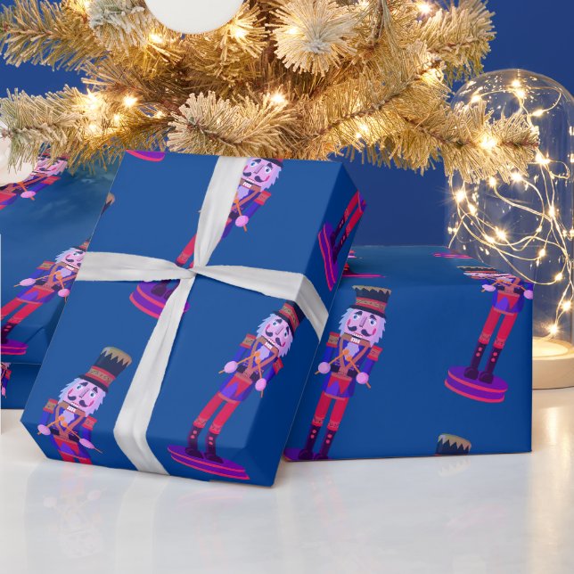 Blue Nutcracker Soldier Christmas Wrapping Paper (Holidays)