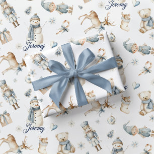 Blue Nutcracker Wrapping Paper Boy Christmas