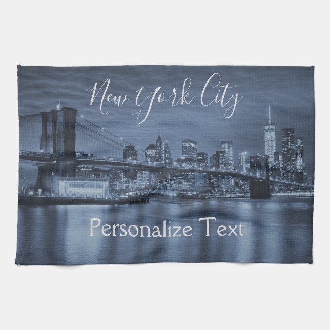 Blue NYC Skyline Personalize Kitchen Towel (Horizontal)