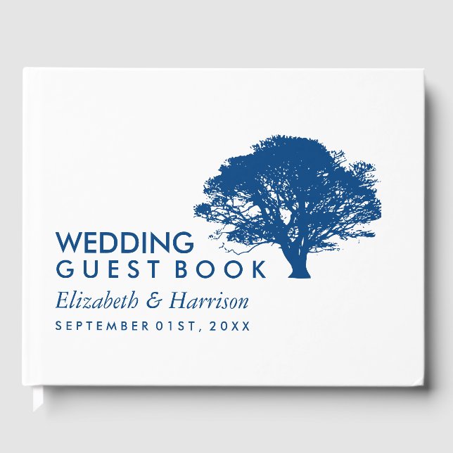 Blue Oak Tree, Rustic & Minimalistic Guest Book (Front)