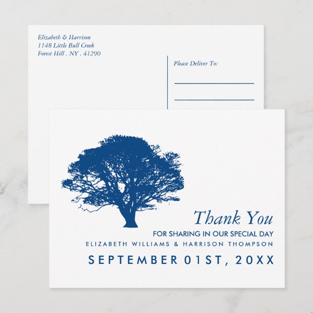 Blue Oak Tree, Rustic & Minimalistic Thank You Postcard (Front/Back)