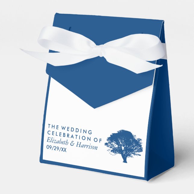 Blue Oak Tree, Rustic & Minimalistic Wedding Favor Box (Front Side)