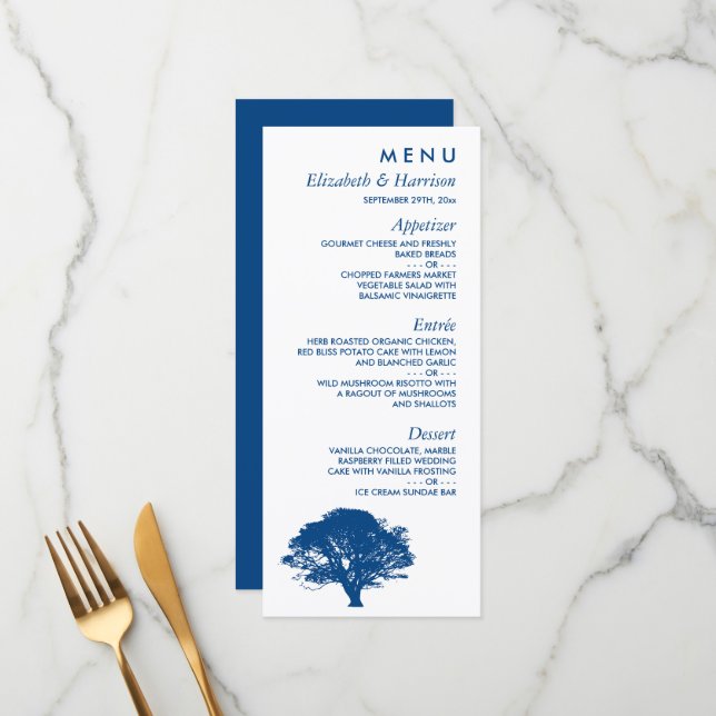 Blue Oak Tree, Rustic & Minimalistic Wedding Menu (Front/Back In Situ)