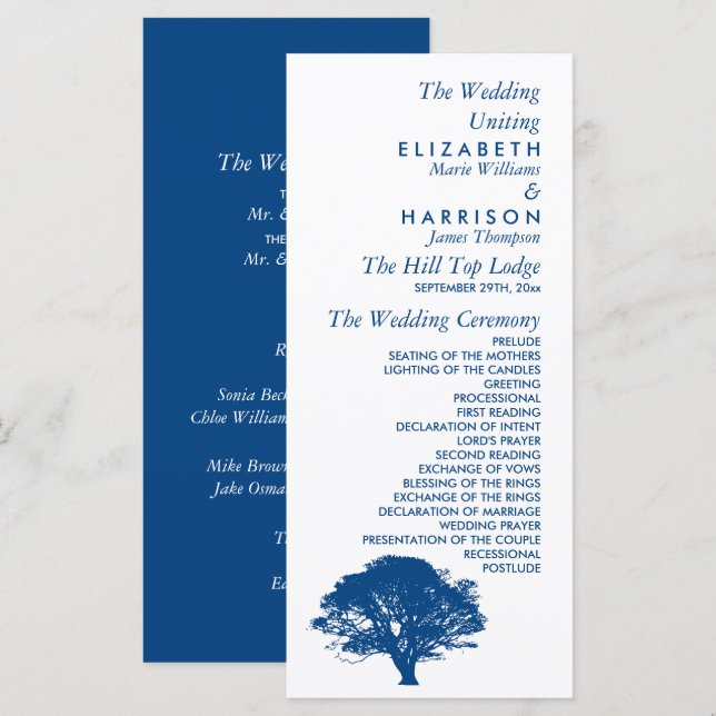 Blue Oak Tree, Rustic & Minimalistic Wedding Program (Front/Back)