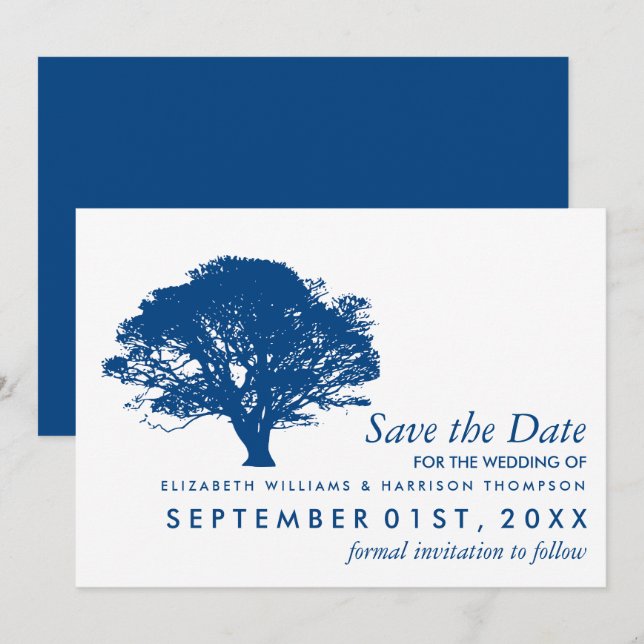 Blue Oak Tree, Rustic & Minimalistic Wedding Save The Date (Front/Back)