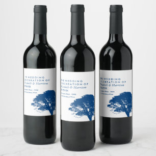 Blue Oak Tree, Rustic & Minimalistic Wedding Wine Label