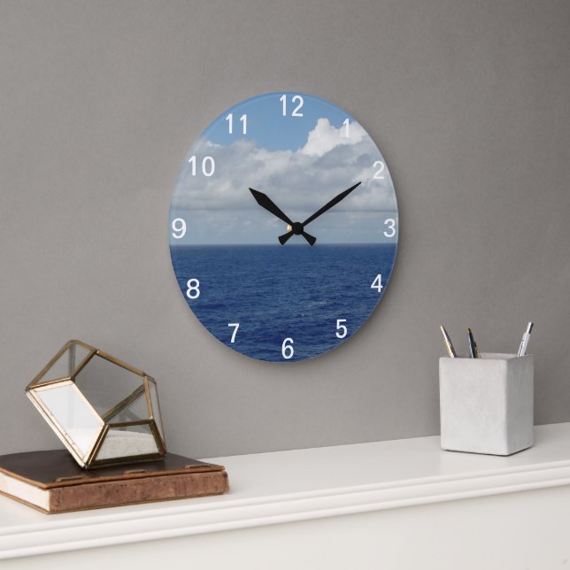 Blue Ocean and Fluffy Clouds Numbered Wall Clock (Office)