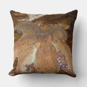 Blue ocean angry octopus throw pillow