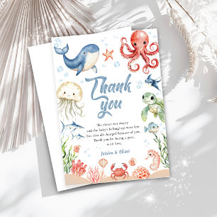 Blue Ocean Animals Baby Shower Thank You Card
