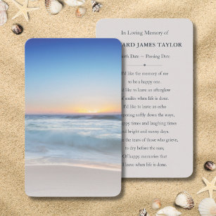 Blue Ocean Beach Sympathy Funeral Memorial Card