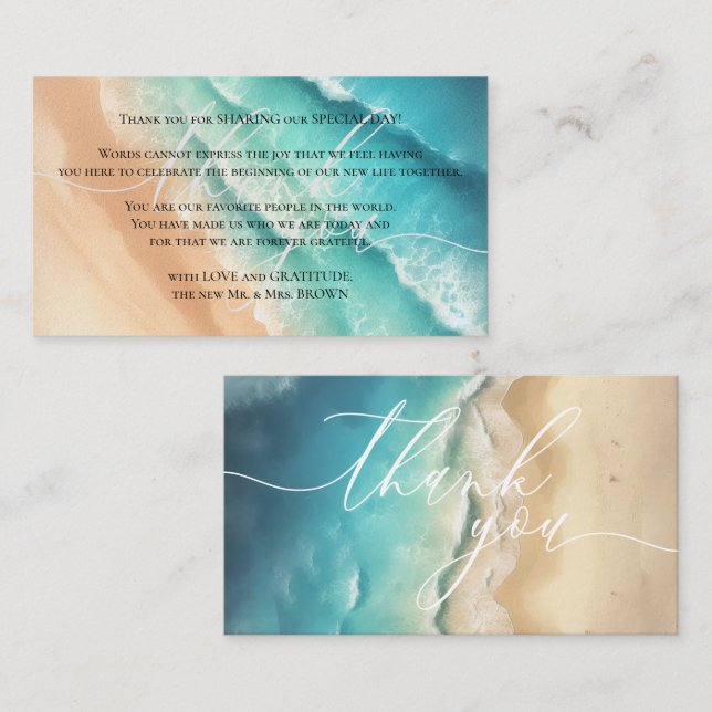 Blue Ocean Beach Thank You sharing wedding day Enclosure Card (Front/Back)