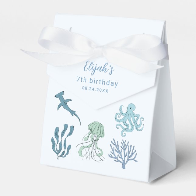 Blue Ocean Birthday Party Favor Box (Front Side)