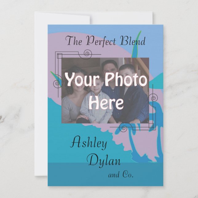 Blue Ocean Blended Family Photo Wedding Invitation (Front)
