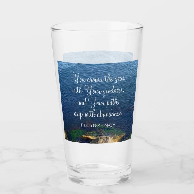 Blue Ocean Blessed New Year Christian Bible Verse Glass (Front)