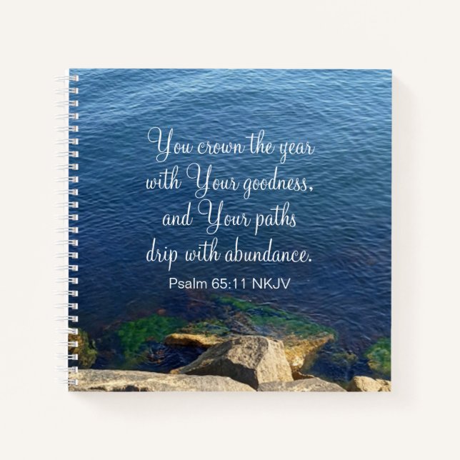 Blue Ocean Blessed New Year Christian Bible Verse Notebook (Front)