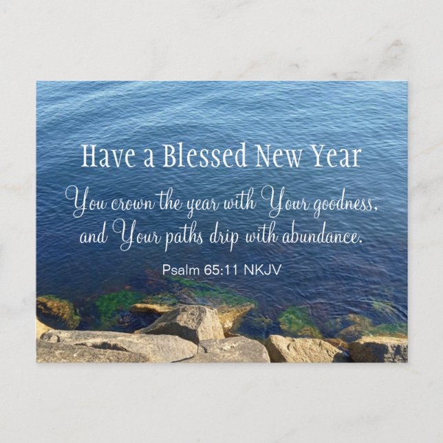 Blue Ocean Blessed New Year Christian Bible Verse  Postcard (Front)