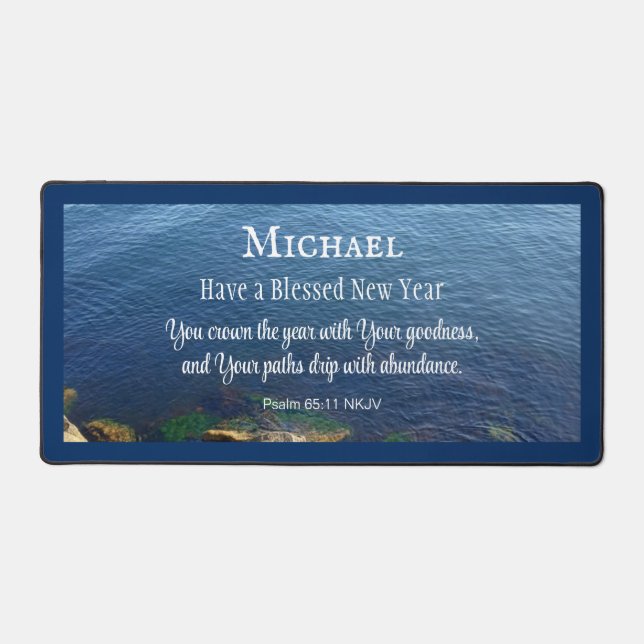 Blue Ocean Blessed New Year Christian Biblical Sea Desk Mat (Front)