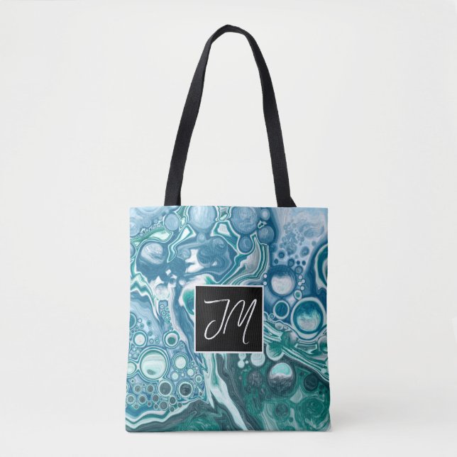 Blue Ocean Bubbles Fluid Art Tote Bag (Front)