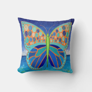 Blue Ocean Butterfly Throw Pillow