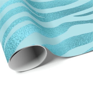 Blue Ocean Celestial Aqua Metallic Tiger Animal Wrapping Paper