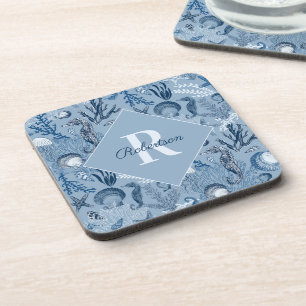 Blue Ocean Coastal Monogram Coaster