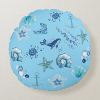 Blue Ocean Coastal Round Pillow