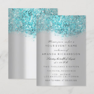 Blue Ocean Confetti Silver Grey Bridal Sweet 16th Invitation