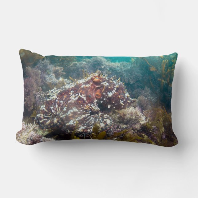 Blue ocean coral octopus lumbar pillow (Front)