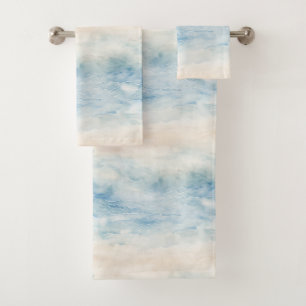 Blue Ocean Cream Sand Beach Bath Towel Set
