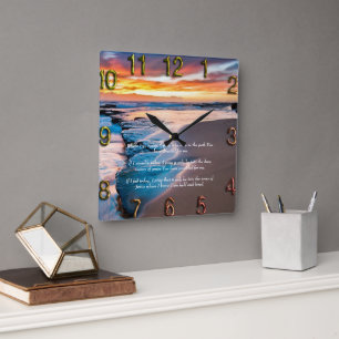 Blue Ocean Gold Christian Faith Square Wall Clock