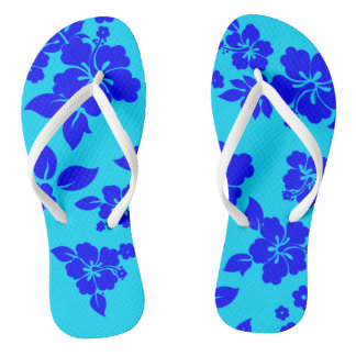 Blue Ocean Hawaiian Pattern Flip Flops