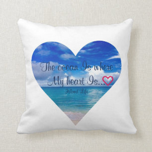 Blue Ocean Heart Throw Pillow