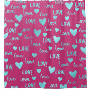Blue Ocean Hearts Love Turquoise Fuchsia Pink