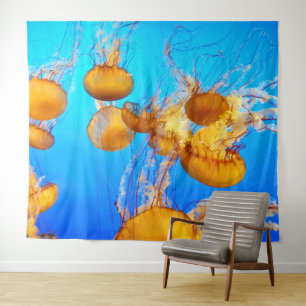 Blue ocean jellyfish tapestry
