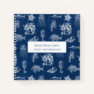 Blue Ocean Marine Animals Beach House Guest Info Notebook