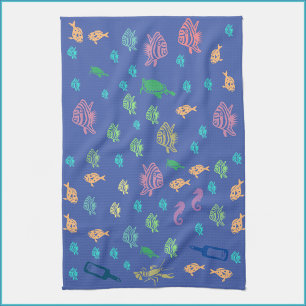 Blue Ocean Marine Life Theme Kitchen Towel